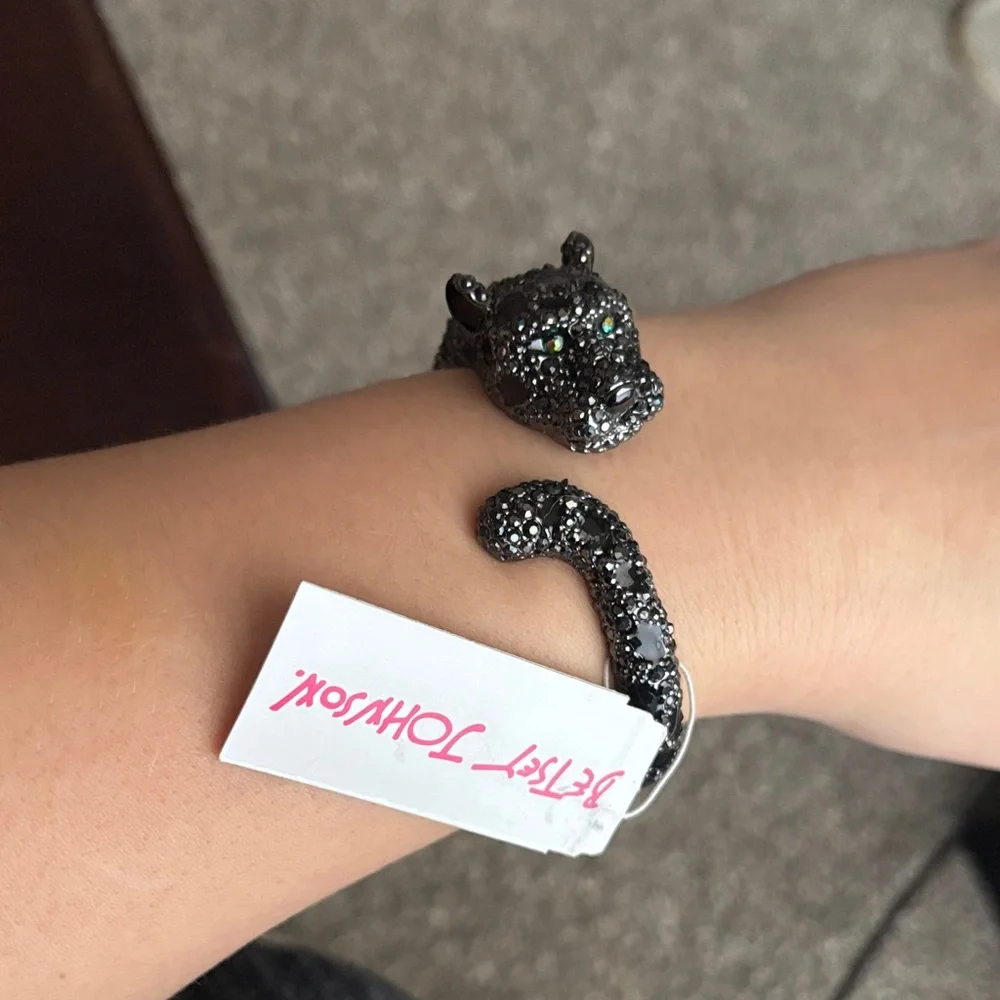Betsey Johnson Black Crystal Panther Cuff Bracelet - Picture 1 of 3
